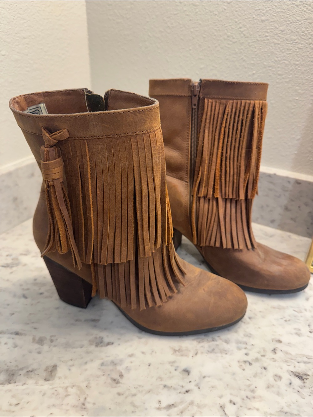Ralph Lauren Brown Suede Fringe Ankle Booties
